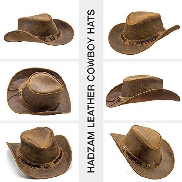 Shapeable Outback hat Western Style Leather Cowboy hat for Men and Women Wide Brim Vintage Old Style