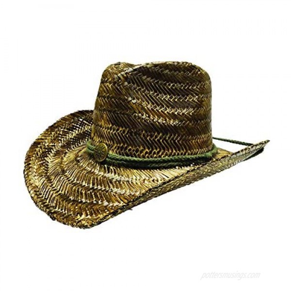 Vamuss Black Stained Seagrass Western Cowboy Hat with Shapeable Brim and Chin Strap