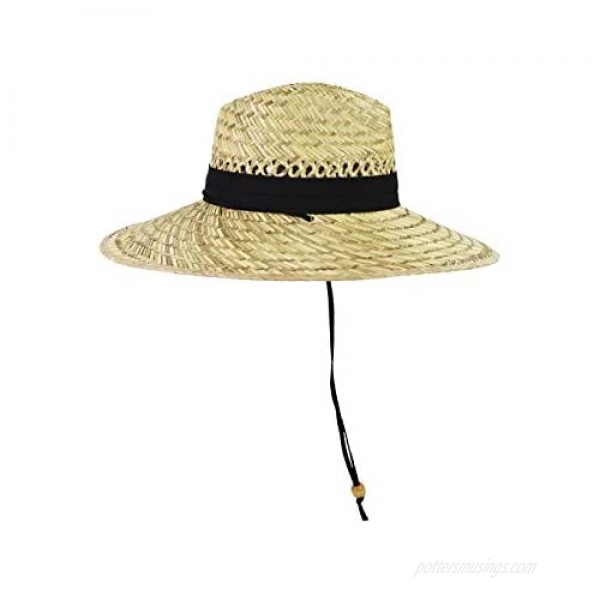 Wide Brim Straw Lifeguard Sun Hat for Men or Women UV Sun Protection Hat with Adjustable Chin Strap