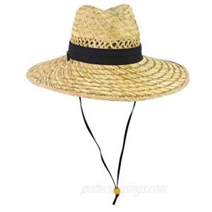 Wide Brim Straw Lifeguard Sun Hat for Men or Women  UV Sun Protection Hat with Adjustable Chin Strap