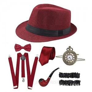 1920s Accessories for Men 20s Gatsby Gangster Costume Accessories Set Fedora Hat Suspenders