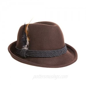 Alpine Holiday Oktoberfest Wool Bavarian Fedora Hat - Brown Color - Size Large (L)