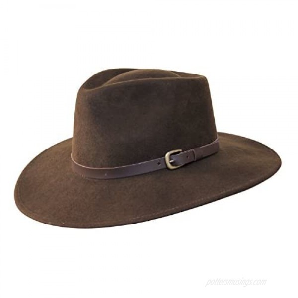 B&S Premium Lewis - Wide Brim Fedora Hat - 100% Wool Felt - Water Resistant - Leather Band
