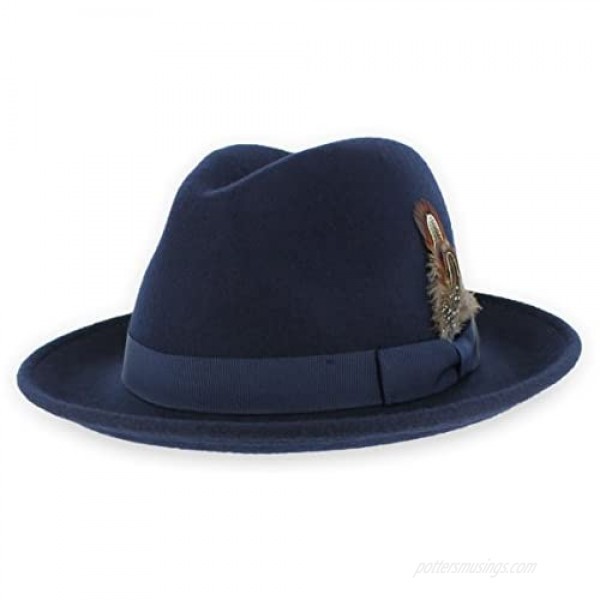 Belfry Crushable Dress Fedora Men's Vintage Style Hat 100% Pure Wool in Black Blue Grey Pecan Brown and Striped Bands