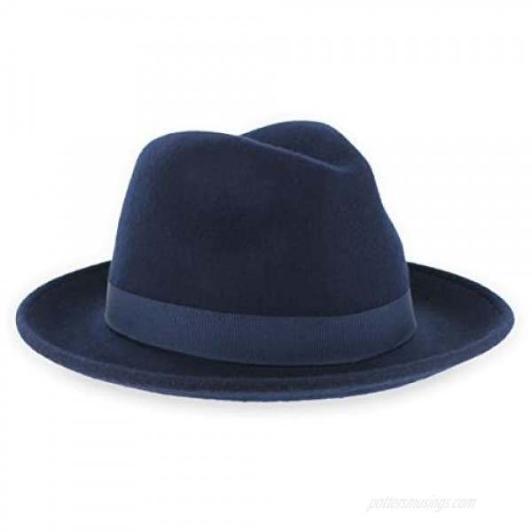 Belfry Crushable Dress Fedora Men's Vintage Style Hat 100% Pure Wool in Black Blue Grey Pecan Brown and Striped Bands