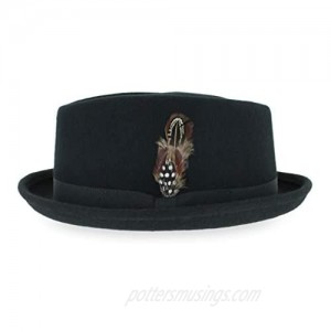 Belfry Crushable Porkpie Fedora Hat Men's Vintage Style 100% Pure Wool in Black Brown Grey Navy Pecan and Striped Band