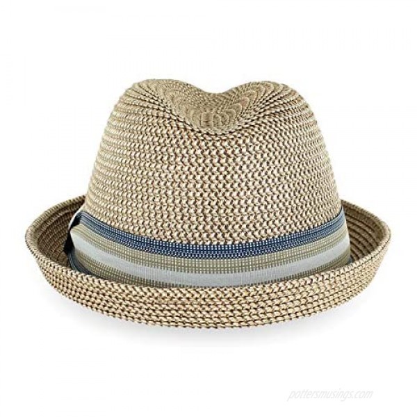 Belfry Men Women Summer Straw Trilby Fedora Hat in Blue Tan Black