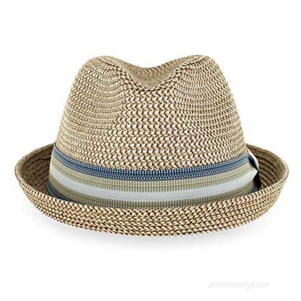 Belfry Men Women Summer Straw Trilby Fedora Hat in Blue Tan Black
