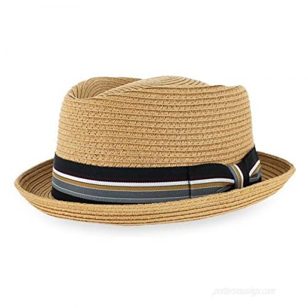 Belfry Men/Women Summer Straw Pork Pie Trilby Fedora Hat in Blue Tan Black