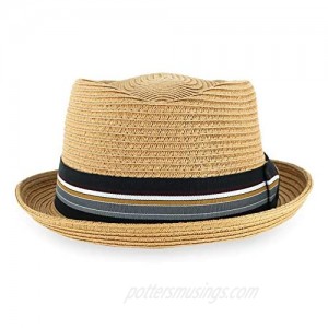 Belfry Men/Women Summer Straw Pork Pie Trilby Fedora Hat in Blue  Tan  Black
