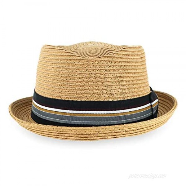 Belfry Men/Women Summer Straw Pork Pie Trilby Fedora Hat in Blue Tan Black