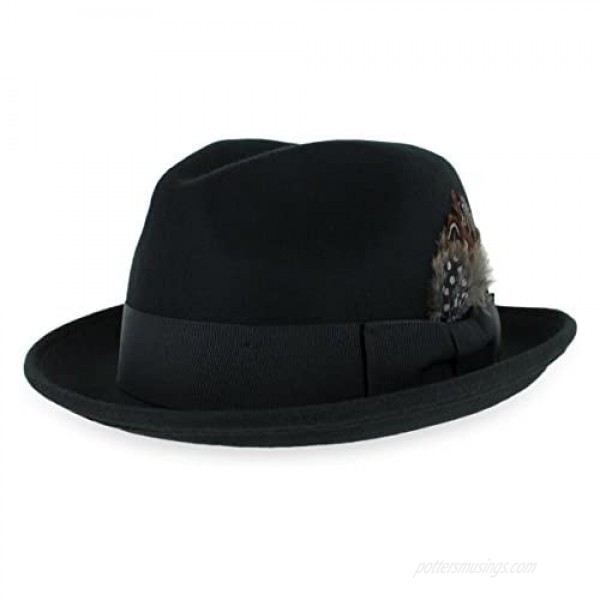 Belfry Trilby Men/Women Snap Brim Vintage Style Dress Fedora Hat 100% Pure Wool Felt in Black Grey Navy Brown and Pecan
