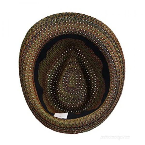 Boho Festival Straw Fedora Sun Hat in Olive Brown and Rust Earth Tones One Size