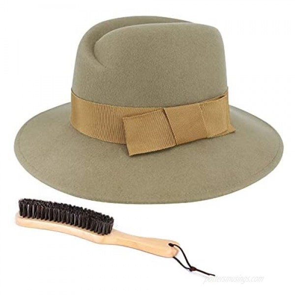 Fedora Hats for Women and Men with Soft Hat Brush 100% Wool Wide Brim Felt Hat Sun Hats for Fall Winter