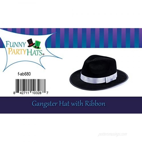 Funny Party Hats Black Fedora Hat - Gangster Hat - Black and White Fedora Hat - Mobster Hat (Fedora Hat)