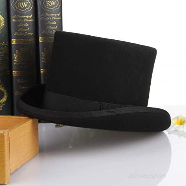 GEMVIE Men 100% Wool Mad Hatter Satin Lined Black Low Top Hats