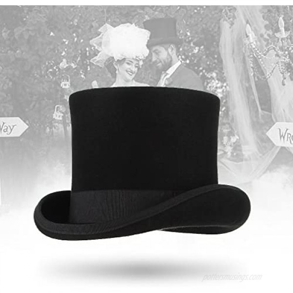 GEMVIE Men 100% Wool Mad Hatter Satin Lined Black Low Top Hats