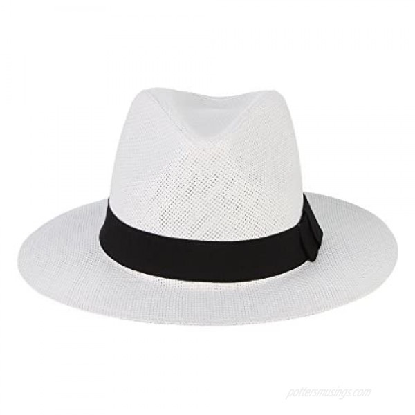GEMVIE Summer Straw Panama Hat Wide Brim Fedora Sun Hat Beach Panama Straw Cap for Men Womens