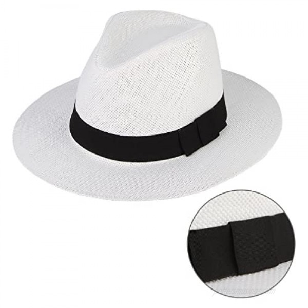 GEMVIE Summer Straw Panama Hat Wide Brim Fedora Sun Hat Beach Panama Straw Cap for Men Womens