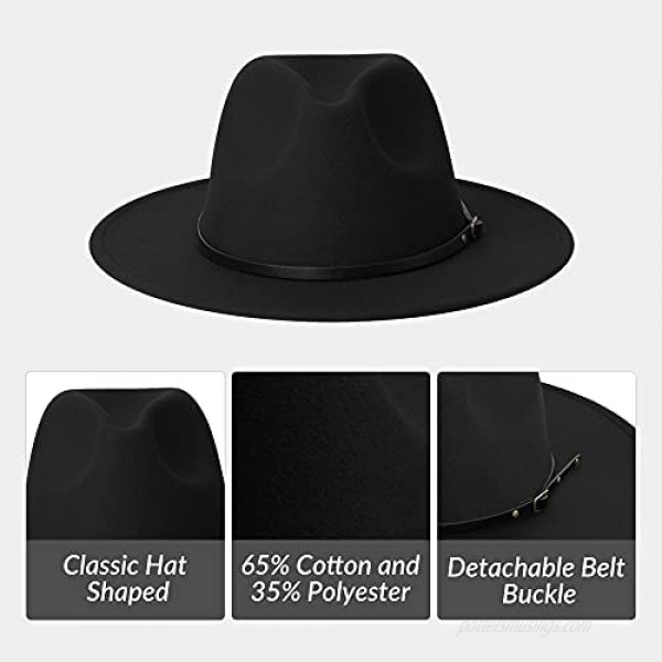 jingsha Womens & Mens Two Tone Wide Brim Fedora Hats Felt Panama Cap Casual Hats with Belt Buckle