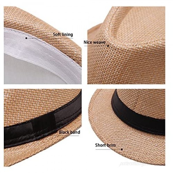 LADYBRO Mens Fedora Hats for Men - Fedora Hat Panama Hat Straw Hat Trilby Hat Summer Hat (Pack of 3)