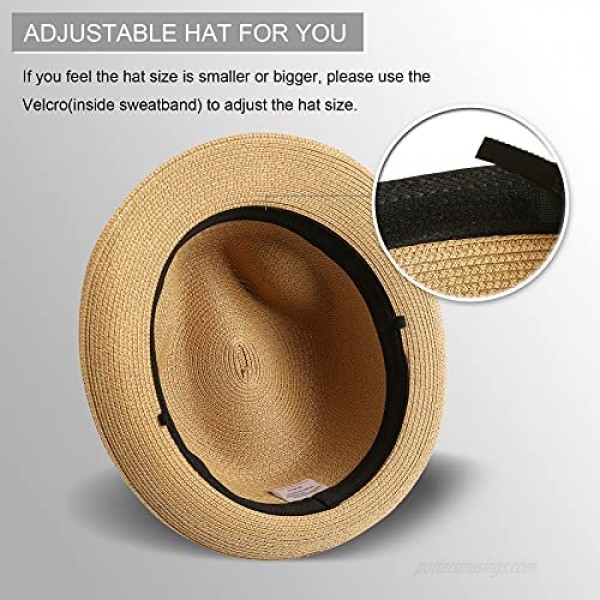 Lanzom Men Women Fedora Straw Sun Hat Foldable Roll Up Short Brim Trilby Hat Summer Beach Hat