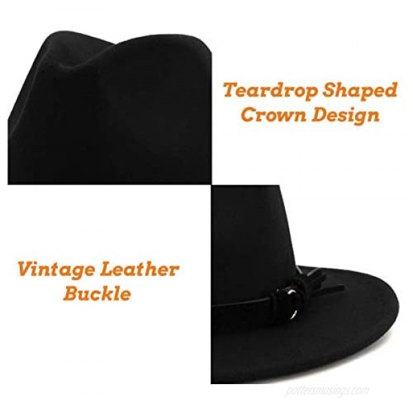 Lisianthus Men & Women Vintage Wide Brim Fedora Hat with Belt Buckle