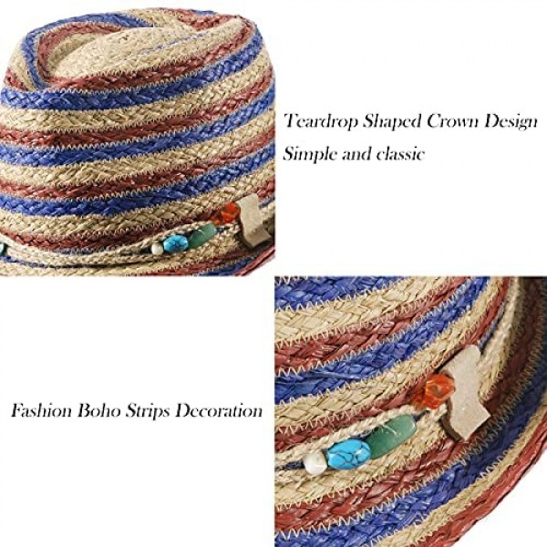 Men Women Fedora Hats Raffia Straw Trilby Hat Short Brim Summer Straw Sun Hat Panama Hats with Band