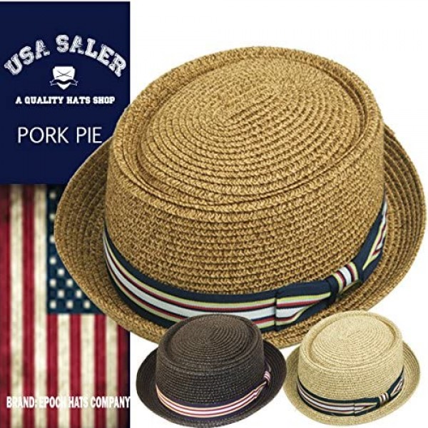 Men's Fancy Summer Straw Pork Pie Derby Fedora Upturn Brim Hat