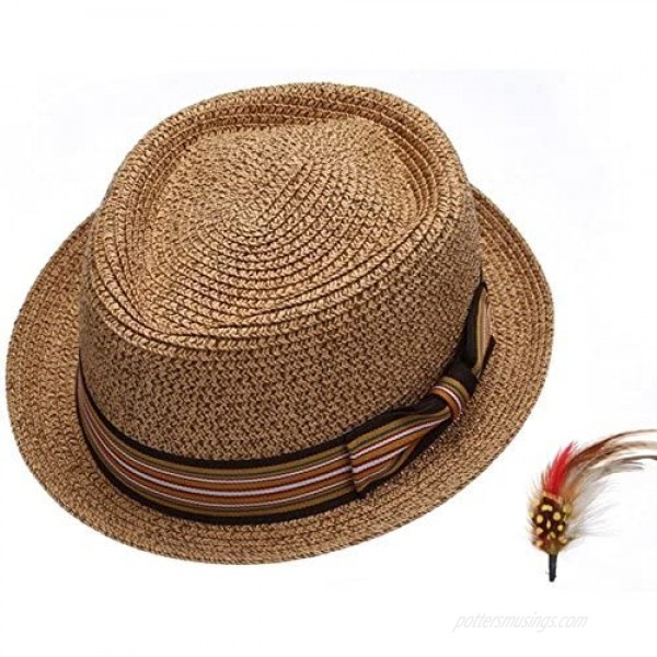 Men's Premium Straw Porkpie Fedora Hat
