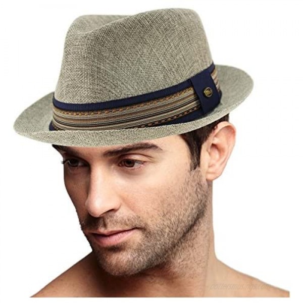 Men's Primo Summer Lightweight Linen Derby Fedora Upturn Brim Hat