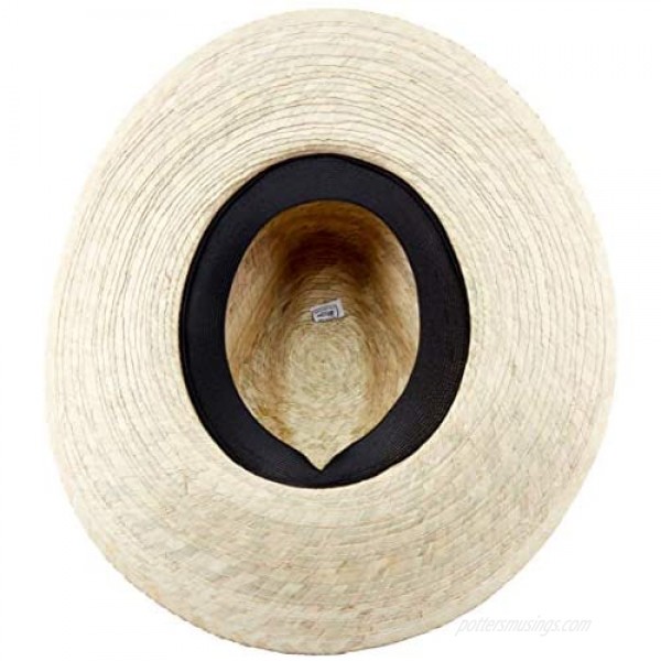 MEXIMART Mexican Palm Leaf Straw Indiana Wide Brim Hat Light Tan w/Grommets