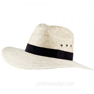 MEXIMART Mexican Palm Leaf Straw Indiana Wide Brim Hat  Light Tan w/Grommets