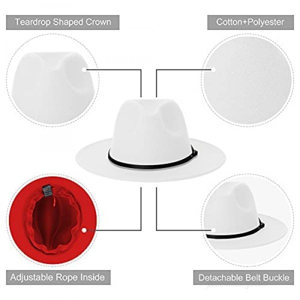Two Tone Wide Brim Fedora Hats Classic Felt Panama Hat with Belt Buckle for Women & Men