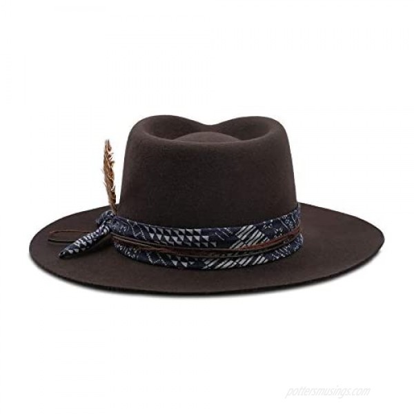 Vintage Fedora Firm Wool Felt Panama Hat Classic Rancher for Men Women Wide Brim Lining Distressed/Burned Handmade