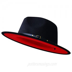 Women's Wide Brim Classic Felt Fedora Hat with Belt Buckle Men Patchwork Leather Band Panama Trilby Hat