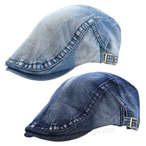 2 Pack Men's Flat Cap Adjustable Ivy Gatsby Newsboy Cabbie Hat for Men Women Blue