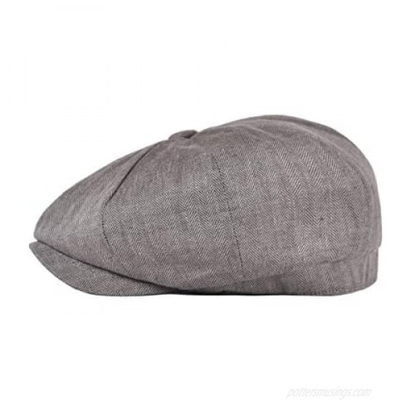 BOTVELA Men's Linen Newsboy Cap Herringbone Breathable Summer Hat