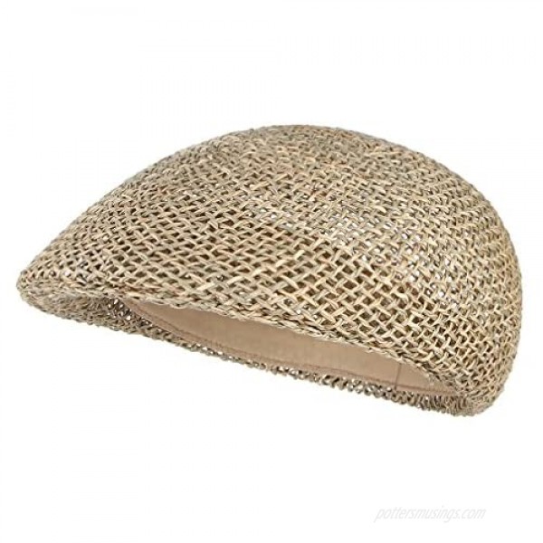 GEMVIE Men's Seagrass Ivy Cap Gatsby Newsboy Straw Hat Mesh Summer Cabbie Flat Cap