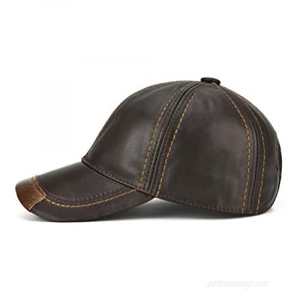Gudessly Men Cowhide Hat Winter Warm Outdoor Protect Ear Real Leather Adjustable Baseball Cap