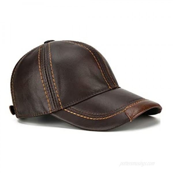 Gudessly Men Cowhide Hat Winter Warm Outdoor Protect Ear Real Leather Adjustable Baseball Cap