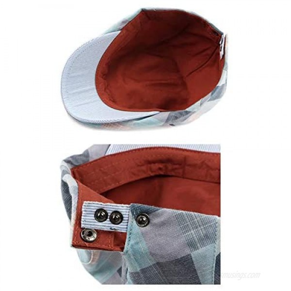 Gudessly Mens Adjustable Colorful Striped Plaid Ivy Newsboy Cabbie Gatsby Golf Beret Flat Cotton Hat Thin Cap