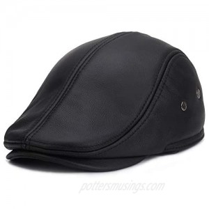 Men's Genuine Leather Newsboy Cap Gatsby Beret Flat Hat Hunting Driving Ivy Hats