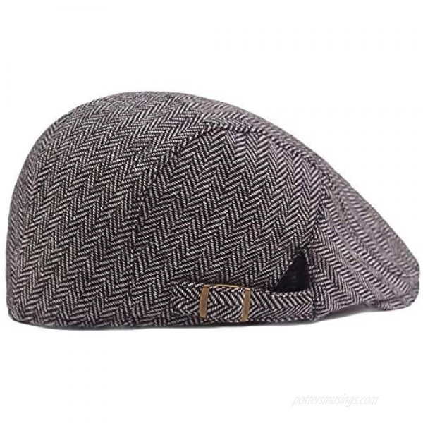 Men's Herringbone Tweed Flat Ivy Newsboy Hat Gatsby Cabbie Cap