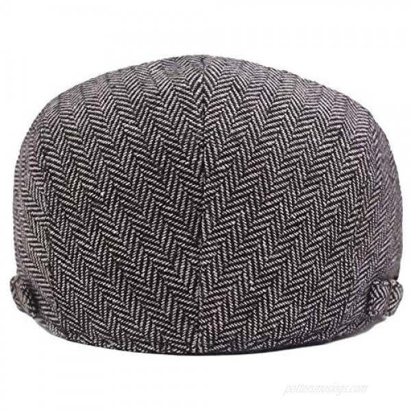 Men's Herringbone Tweed Flat Ivy Newsboy Hat Gatsby Cabbie Cap