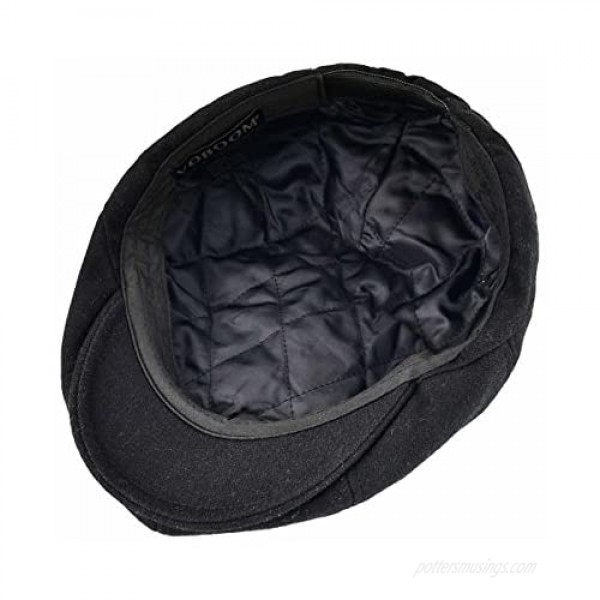 VOBOOM Men Wool Blend Newsboy Cap 8 Panel Hat Tweed Cap Herringbone Cabbie Flat Cap (Black)