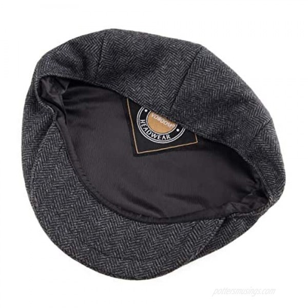 VOBOOM Men's Herringbone Flat Ivy Newsboy Hat Wool Blend Gatsby Cabbie Cap