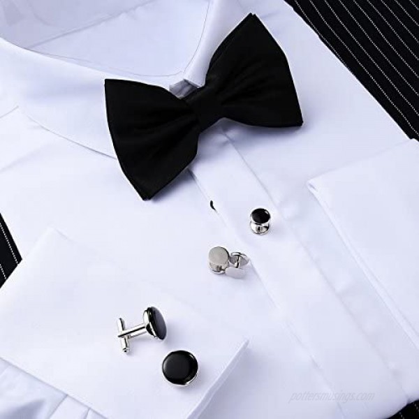 Aienid 2pcs Cufflinks and 8pcs Cuff Studs Set for Men Stainless Steel Tuxedo Shirts Business Wedding