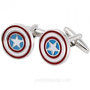 BXLE Captain America Cufflinks in Hand Made Marvel's The Avengers Cuff Button Iconic Patriotic Shield The American Hero Jewelry with Jewelry Box