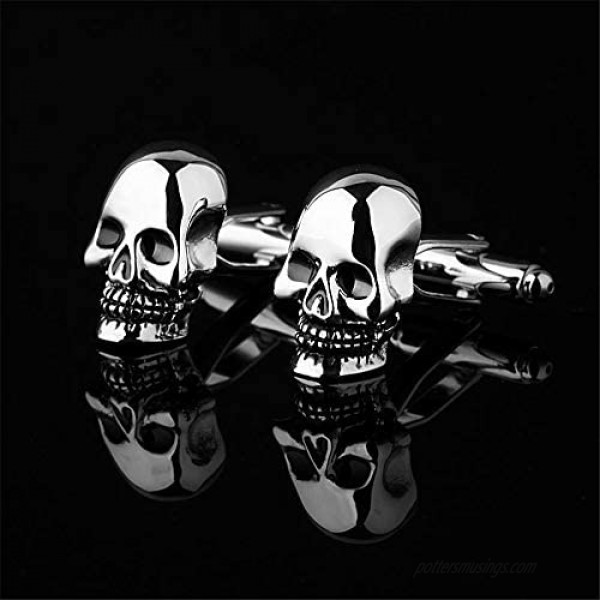 BXLE Cool Skull Cuff-Links Unique 3D Skeleton Cufflinks Gothic Shirt Studs Button for Young Men Theme Party Groomsmen Gift Pirate & Punk Style Suit Accesorries Jewelry